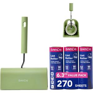 Extra Sticky Large Surface Lint Roller, 6.3'' Giant Lint Roller for Pet Hair, 270 Sheets/ 3 Refills, Long Handle Lint Remover for Clothes, Furniture, Dog & Cat Hair Remover