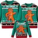 IFFEI Ugly Christmas Sweater for Women Men Kids Cute Family Matching Pullover Knit Jumpers for Holiday Party (Small, Green Gingerbread Man)