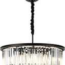23" Black Crystal Chandelier 8-Light Modern Crystal Pendant Ceiling Light Fixture 2 Rings Luxury Chandeliers,for Dining Room Kitchen Island Living Room Bedroo