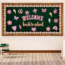 2 x Karenhi 108 Pcs Preppy Welcome Back to School Bulletin Board Set Smile Face Daisy Classroom Borders Groovy Colorful Preppy Face Paper Cutouts for Back to School Classroom Chalkboard Wall Door Decor