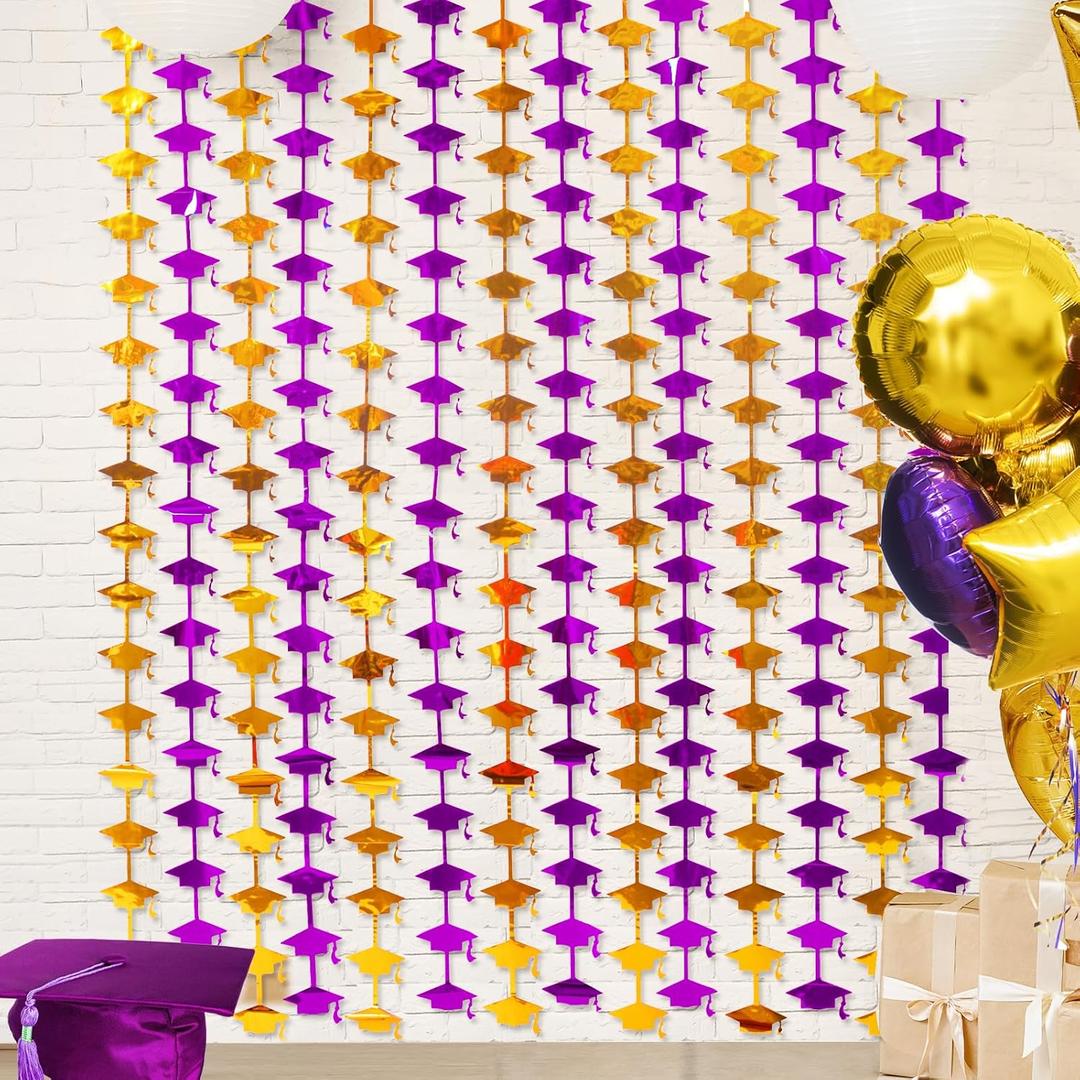 Mega-L 2026 Graduation Party Decorations, 2 Pack Purple and Gold Foil Fringe Curtain 3.3x6.6 ft, Tinsel Streamer, Graduation Photo Booth Prop Streamer Backdrop for High School College University Party