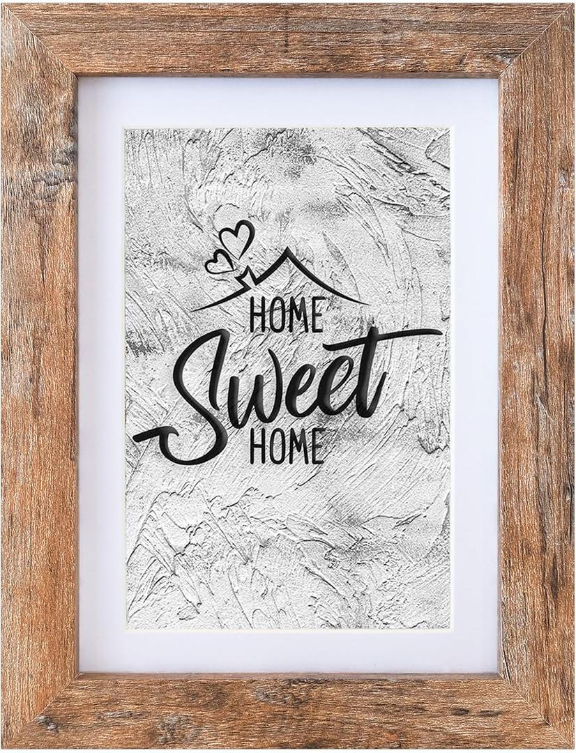 Califortree 5x7 Picture Frame - Can Display Photo 4x6 with Mat, Wood Frame with Shatterproof Plexiglass, Wall & Tabletop Display, Rustic Brown