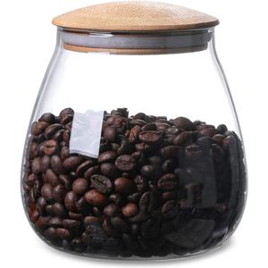 800 ML/26 FL OZ Clear Cute Glass Storage Canister Holder with Airtight Bamboo Lid, Round Modern Decorative Container Jar for Coffee, Spice, Candy, Salt, Cookie, Condiment, Pepper, Sugar