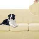 U-NICE HOME 4 Pieces Stretch Couch Cover Sofa Cover Washable Sofa Slipcover with Individual Seat Cushion for 3 Cushion Couch Sofa Pet Friendly(Sofa, Beige)