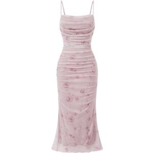 GORGLITTER Women's Floral Spring Summer Wedding Guest Dress Bridal Shower Cocktail Tea Party Beach Midi Sun Dress 2026 (Pink, S)