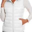 SMENG Women's Lightweight Quilted Puffer Vest Sleeveless Stand Collar Zip-Up Padded Outerwear Gilet (Large, White)