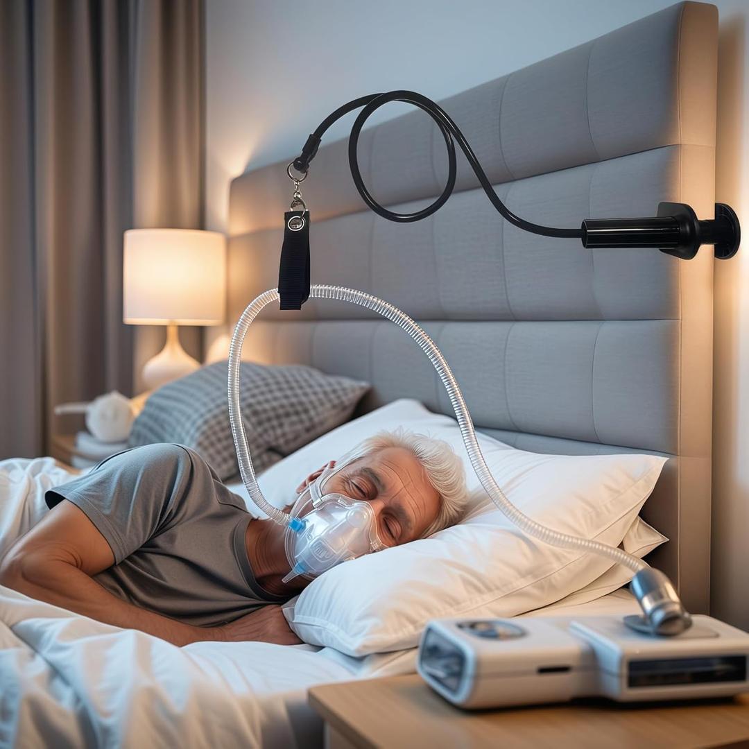 CPAP Hose Holder for Bed, Hose Hanger Avoid Buckling and Prevent Blockage, Adjustable Angle Arbitrarily Sleeping Accessories, CPAP Accessories Supplies for Bedside & Sleep, No Punching Required(Black)