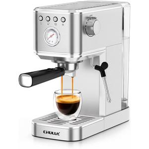 CHULUX Slim Espresso Machine with Milk Frother Steam Wand, 20 Bar Professional Italian Pump Espresso Coffee Machine for Home Cappuccino & Latte Maker, Black Stainless Steel