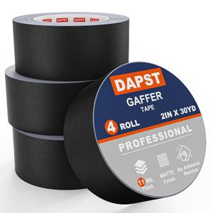 4 Pack Black Gaffers Tapes 2 Inch x 30 Yards x 11 Mil - Pro Black Gaff Tape - Waterproof, No Residue, Non-Reflective, Easy Tear - Photography, Filming Backdrop, Stage, Production (120 Yards in Tatal)