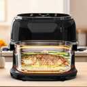 6.5QT Visible Glass Air Fryer, 8-in-1 Long Tray Design with 360 Viewing Window, Digital Touchscreen, Fries, Cake, Defrost, Chicken Wings, Dishwasher Safe, Oil-Less Oven, Black 