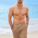 JMIERR Mens Shorts Linen Cotton 7" Casual Elastic Waist Drawstring Lightweight Summer Beach Shorts with Pockets