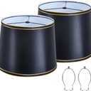 Lamp Shades Set of 2, Drum Lampshade 10 Inches Height, Lampshades for Table Lamp, Floor Lamp, Pendant Light, Grey Lampshades,Harp Holder Included (Black,Gold)