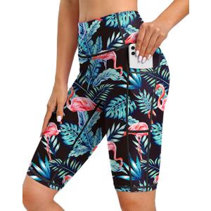 Blouty Women's 9'' Swim Shorts UPF 50+ High Waisted Board Shorts with Pockets Liner Quick Dry Swimsuit Bottoms (4X-Large, Flamingo)