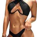 Lilosy Sexy Cute Underwire Cutout Halter Bikini Swimsuit Set Women Criss Cross Bathing Suit 2 Piece (Small, Black)