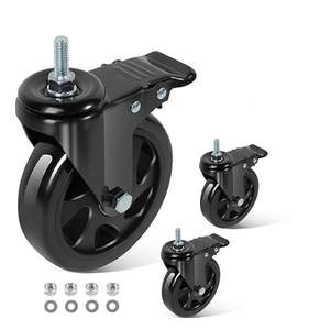 Caster Wheels 5 Inch, Swivel Threaded Stem Casters Set of 3 Heavy Duty 2400lbs, 3/8" -16 x 1 (Stem Diameter 3/8", Stem Length 1") Locking Casters Wheels Black