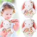 Meooeck Flower Girl Stuffed Animal Bunny Plush Toy with Embroidered Flower 10" Cute Bunny Doll Bride Gifts for Wedding Party Proposal Decorations (2 Pcs)