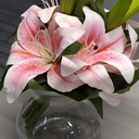 Artificial Flowers Tiger Lily Real Touch with Vase Easter Lily Pink Lilies Silk Faux Flowers Arrangements in Glass Vase with Faux Water Easter Decor Fake Floral Bulk Bouquet for Office Home Decor
