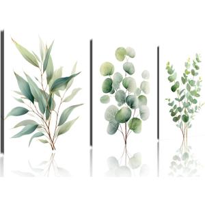 TutuBeer Botanical Plant Canvas Wall Art Botanical Pictures Wall Art Sage Green Eucalyptus Leaf Print on Canvas Minimalist Aesthetic Bedroom Artwork for Bathroom Bedroom Living Room Office 12"X16"X3