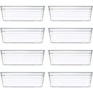 Backerysupply Clear Plastic Drawer Organizer Tray for Vanity Cabinet (6"3"2" Set of 8) Storage Tray for Makeup, Kitchen Jewelries and Gadgets