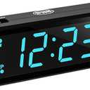 Digital Alarm Clock Battery Operated Night Visiable with Hybrid LED/LCD Time Display, Emergency Flashlight, Small Travel Clock for Bedroom Bedside (Blue Display)