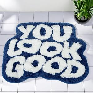You Look Good Bathroom Rugs, Funny Bath Mat with Cute Words, Cool Welcome Door Mat, Non Slip Microfiber Washable Absorbent Shower Mat, Indoor Rugs for Bathroom Bedroom Kitchen Living Room Decor (1'9" x 2'1" (Oblong), Blue)