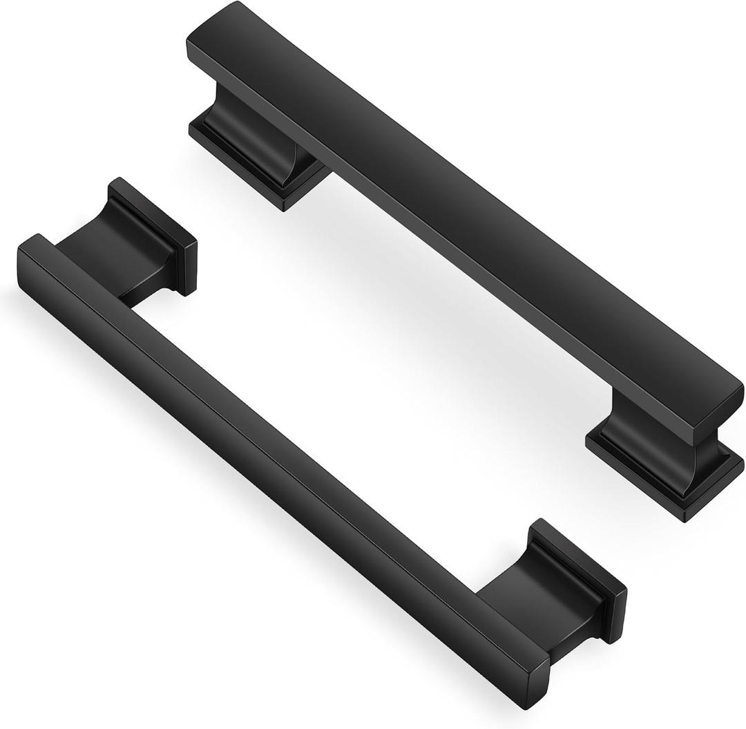 10 Pack 3.75 Inch(96mm) Hole Center Matte Black Kitchen Cabinet Handles Modern Cabinet Pulls Kitchen Cabinet Hardware Solid Drawer Pulls Handles for Dresser, Total Length 4.72 Inch