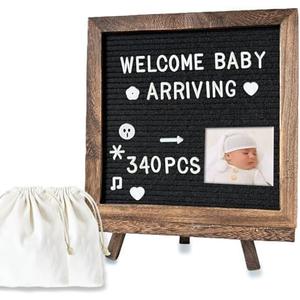 Felt Letter Board 10x10" 340 Letters, Numbers & Symbols, Wall Mount or Stand Display, Changeable Message Board for Quotes & Notes, Home/School/Office/Hotel/Restaurant/ Coffee Shop, 2 Storage Bags, Dark Brown Wood Frame