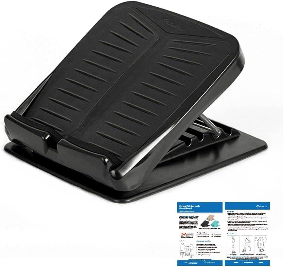 StrongTek Portable Slant Board, Lightweight 3.7 lbs, 5-Level Adjustable Calf Stretch Board (2050) with Non-Slip Surface for Safe Stretching, Improved Ankle Flexibility, Balance & Rehab Anywhere (Black)