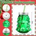 6 Pcs Christmas Tree Mason Jars Glasses Cups Reusable Christmas Drinkware Cookie Storage Holiday Tumbler Mug 19 oz Candy Mason Jar with Lids and Straw for Xmas Party Gift