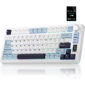 AULA S75 PRO Wireless Mechanical Keyboard with Screen&Knob, 75% Hot Swappable Gaming Keyboard with Pre-lubed Switches, RGB Backlit, PBT Keycaps Creamy Sounding Pc Gaming Keyboards (White&Blue)