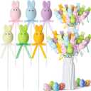 FineCheer 24 Pcs Easter Bunny Picks Faux Foam Easter Egg Picks Decorative Mini Pastel Egg Stems 7" Tall for Spring Basket Bouquets Floral Arrangement Centerpiece Wreath Party Decorations