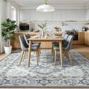 Lessymo Area Rugs 9x12 Living Room- Large Area Rug Machine Washable Area Rug for Bedroom Living Room, Vintage Rugs Boho Floral Medallion, Non-Slip Rubber, Low Pile, Kid & Pet Friendly, Grey White
