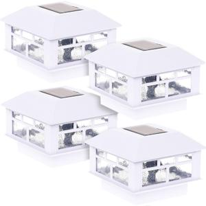 GreenLighting Modern Solar Post Cap Lights Fits 4x4 Wood, 4x4 & 5x5 PCV/Vinyl Outdoor Solar Powered Light, Fence Post, Landscaping, Deck, Garden- Bright LED, Waterproof White 4 Pack