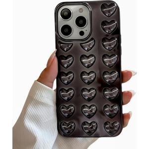 Pretaco for iPhone 15 Pro Max Case, [Premium Chrome Heart Black][Shiny Electroplated 3D Heart][Stylish Creative Case] Soft TPU Drop and Shock Resistant for Women and Girls 6.7