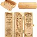 Jesus Statue Wood Sculpture, Christian Wooden Sculptures Three-Sectional Cylinder Design, Jesus Figurines Religious Jesus Wood Carving, Catholic Home Office Decor, Serenity Prayer Boxwood