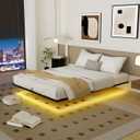 Queen Size Floating Bed Frame with Smart LED Lights, Metal Platform Bed