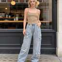 SANGTREE Womens Wide Leg Jeans Elastic Waist Denim Pants Baggy Jeans for Womens Star Patch LightBlue XL (Blue, XL)
