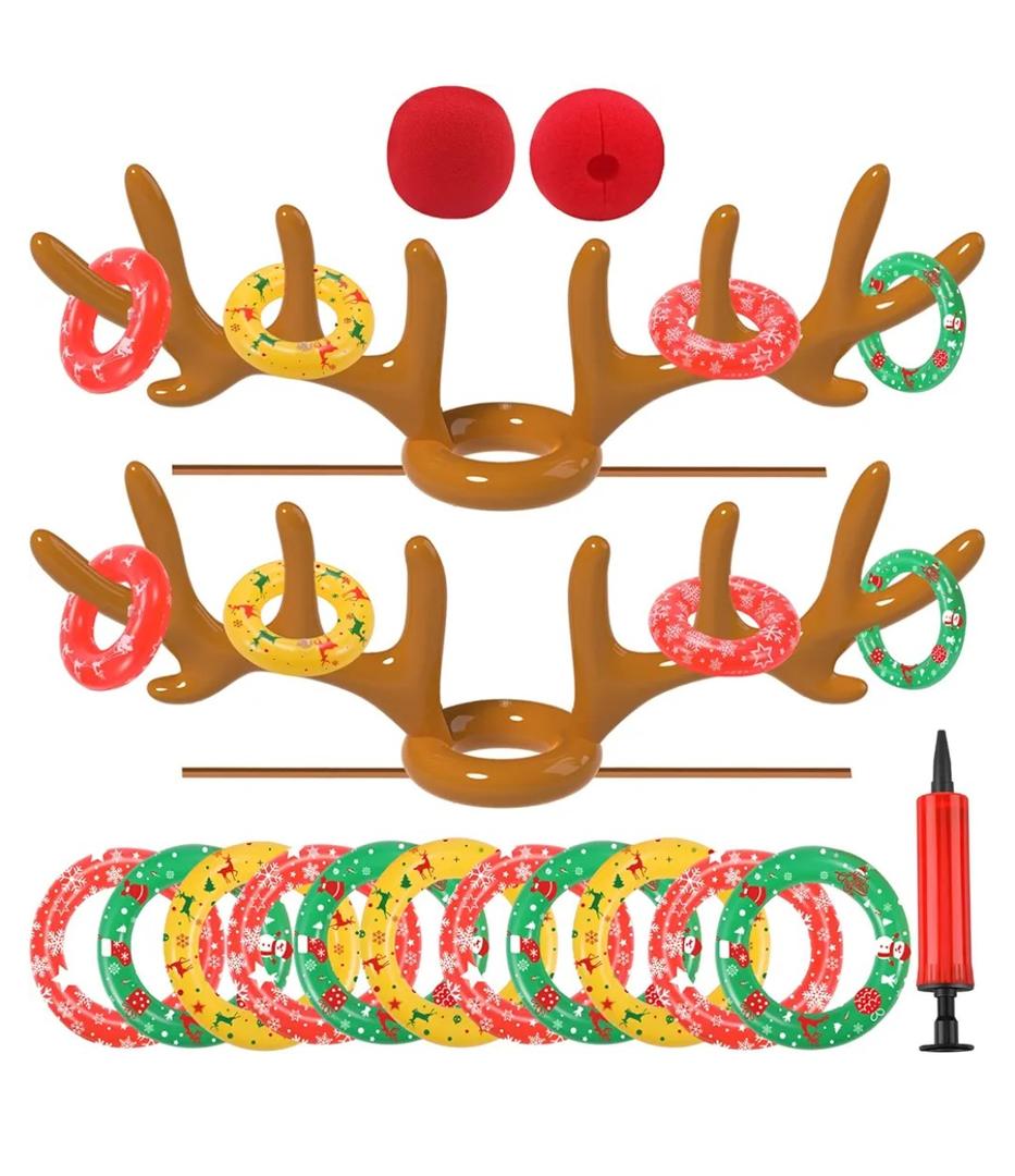 Christmas Games Decorations, Inflatable Reindeer Antler Ring Toss Game, Stocking Stuffers for Men Women Kids Teens Adults, Christmas Party Games Fun Xmas Gifts Carnival Holiday Family