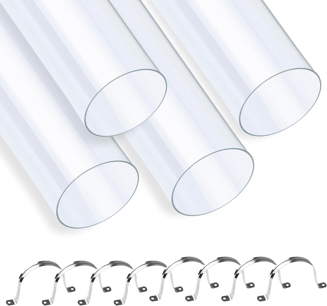 4 Pieces 2-1/2" x 36" Clear Rigid Pipes, Plastic Round Tubes with Strap Clamps for Home, Garden, Woodworking, DIY Dust Collection System
