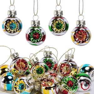 16 Pcs Christmas Reflector Ball Ornament, Christmas Mini Reflector Glass Decor, Vintage Xmas Glass Reflective Balls for Vintage Party Hanging Tree Flower Arrangement Decor Multicolored