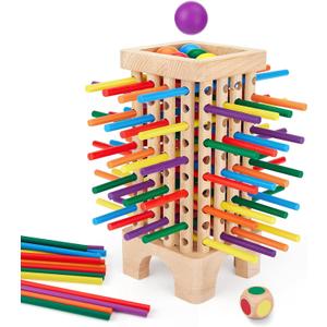 Montessori Game Wooden Board Game, 42 Colorful Wooden Sticks Dice Game Math Educational Toys for 3 4 5 6 Years Old, Fine Motor Skills Toys & Counting Toy Family Game Travel Toys Gifts for Kids