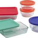 Pyrex Simply Store 18-Pc Glass Food Storage Containers Set, Round & Rectangle Glass Storage Containers with Lid, BPA-Free Lids, Non-Pourous Glass, Dishwasher, Microwave, Fridge and Freezer Safe