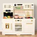 Wooden Play Kitchen for Toddler, Toy Kitchen Set for Kids Pretend Play with 41 Pcs Toy Food & Cookware Accessories, Kitchen Playset Gift for Boys and Girls Ages 3+