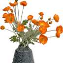 Set of 6 Poppies Flowers Artificial Silk Flowers with Long Stems Faux Wildflowers Bouquet for Vases Oil Pastel Style for Wedding Party Indoor Home Office Decor (Orange)