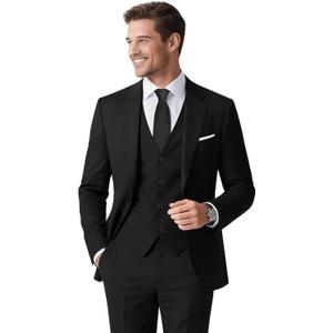 Men's Stretch Slim Fit 5-Piece Suit Set with Blazer, Vest, Pants, Bow Tie, Necktie and Pocket Square (36R, Black)