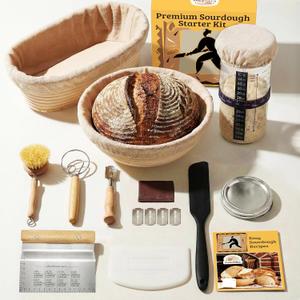 Sourdough Starter Kit  Complete Sourdough Bread Baking Supplies with 24oz Glass Sourdough Starter Jar, 9 Round & 10 Oval Banneton Proofing Basket Set, Sourdough Tools  Artisan Gift for Bakers