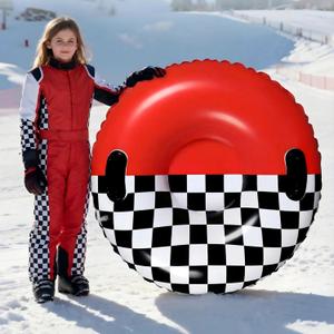 Sotiff Snow Tube for Kids Snow Inflatable Sled Black and White Checkered 36 Inch Cold Resistant PVC Big Thickened Sleds with Handles Winter Toys for Kids Race Car Party Favors Gifts