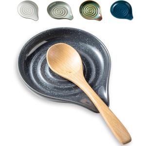 LAUCHUH Spoon Rest, Ceramic Spoon Holder for Stove Top 5" Spatula Rest for Countertop Large Cooking Utensil Holder for Mother's Day, Ladle, Spatula, Spoons or Tongs, Speckled Dark Gray