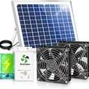 Solar Exhaust Fan for Chicken Coop with Battery, Solar Powered Fan with 25W Bifacial Solar Panel & Dual 5.5" Fans Kits