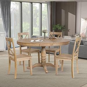 Ball & Cast Modern Dining Table  Round Extendable Table Kitchen Table Set for Dining Room,Dinette,Breakfast Nook,Natural Wood Wash